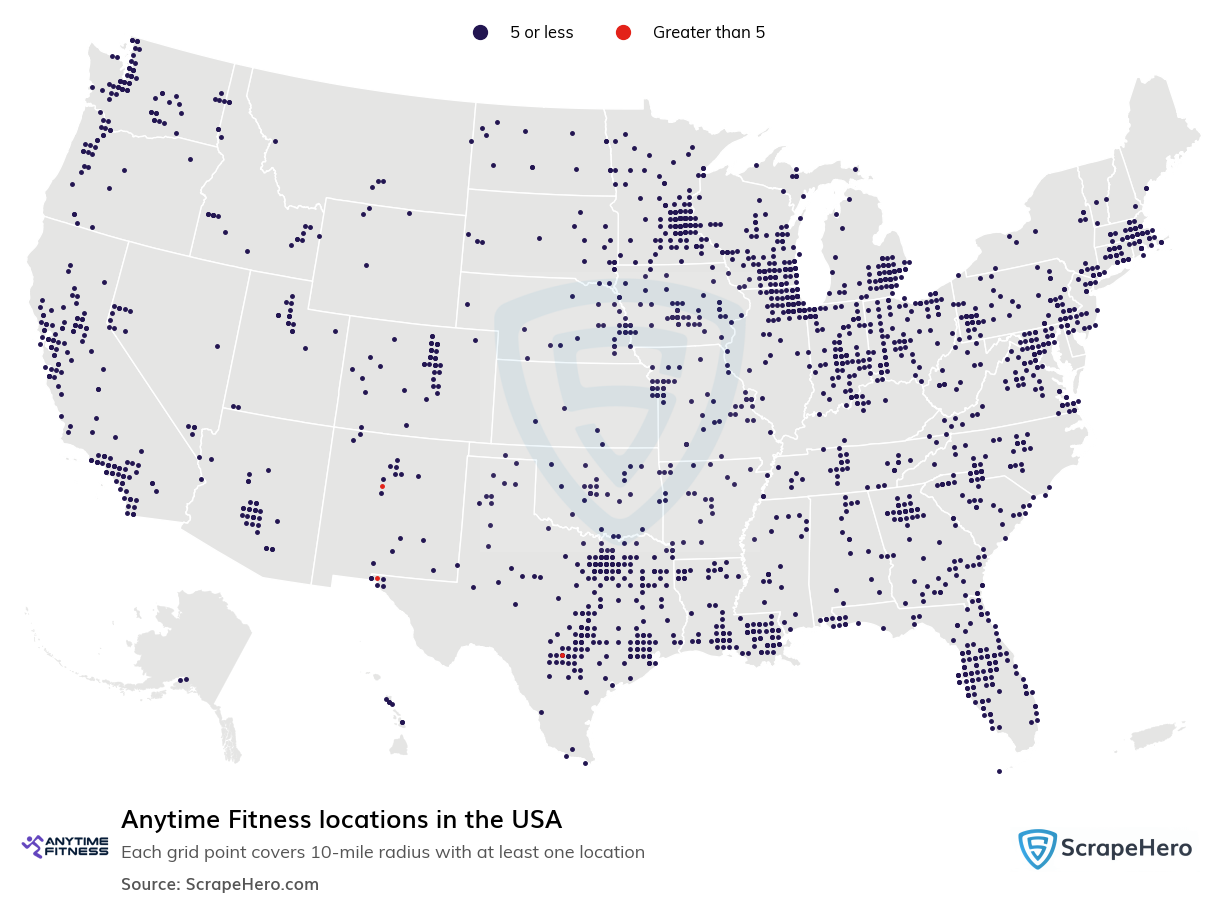 Map of Anytime Fitness locations in the United States