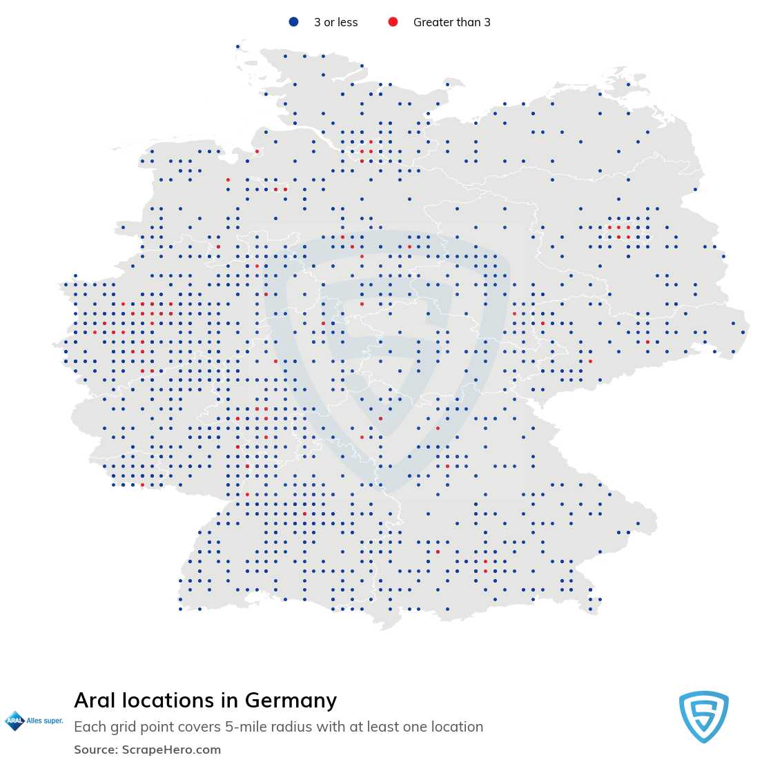 Map of Aral gas stations in Germany