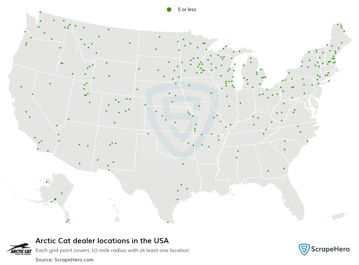 Map of Arctic Cat dealers in the United States