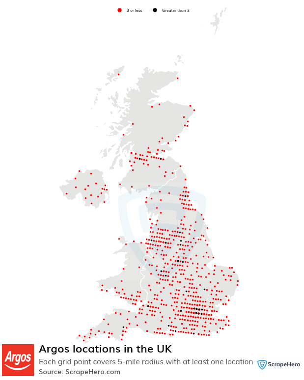 Map of Argos stores in the United Kingdom