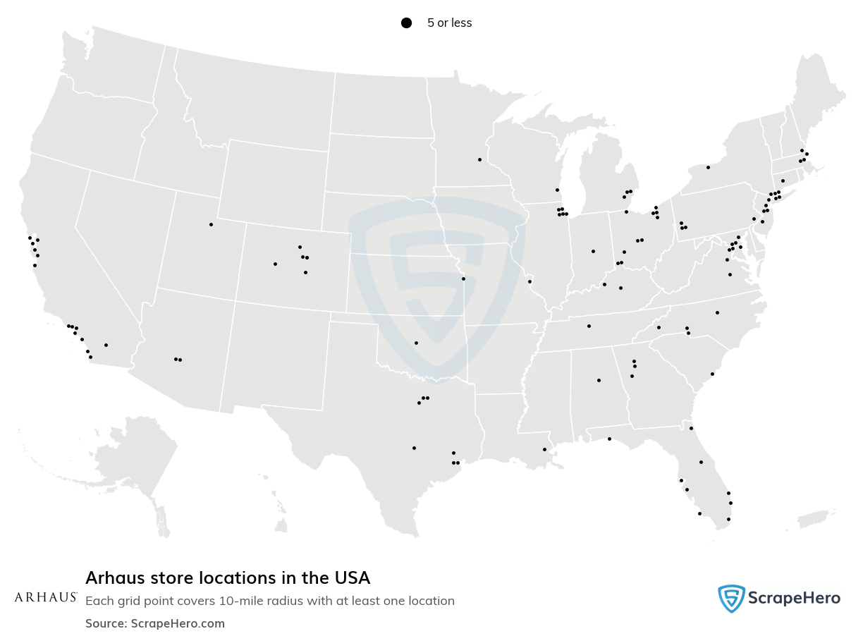 Map of Arhaus stores in the United States