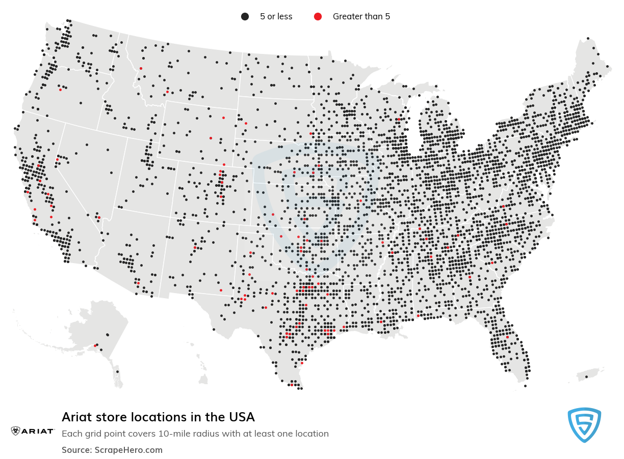 Map of Ariat stores in the United States