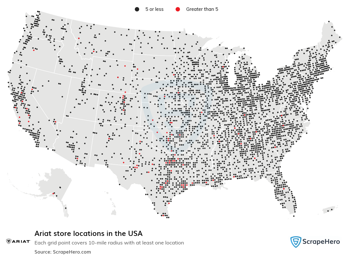 Map of  locations in the United States in 2024