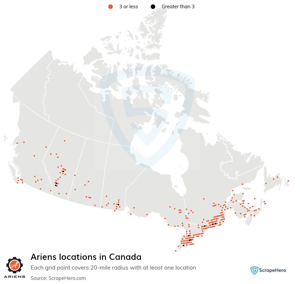 Map of Ariens dealers in Canada