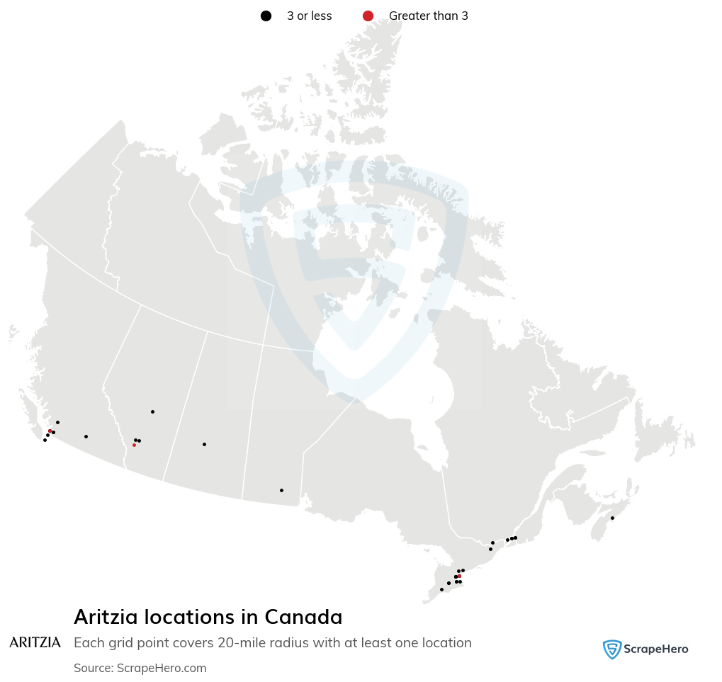 Map of Aritzia stores in Canada