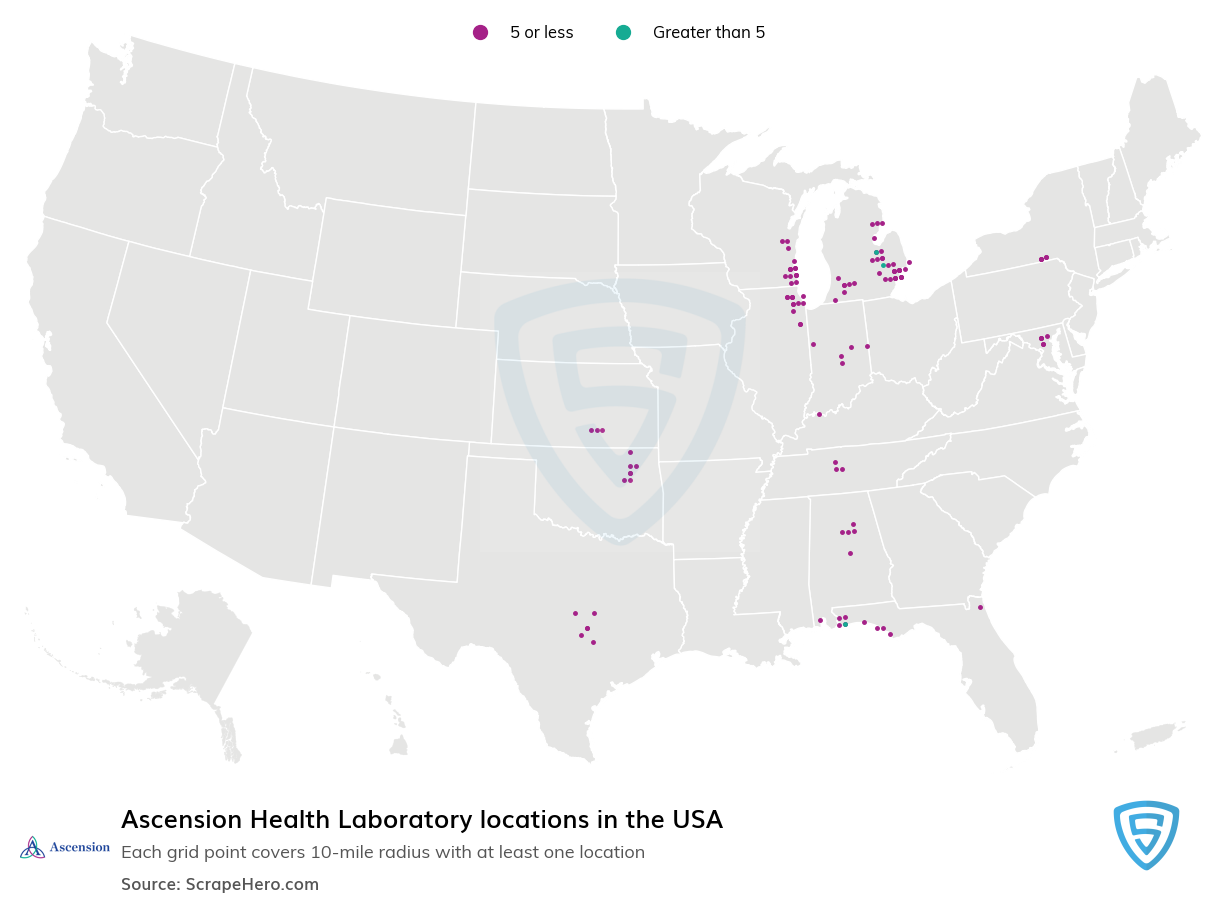 Map of Ascension Health Laboratory locations in the United States