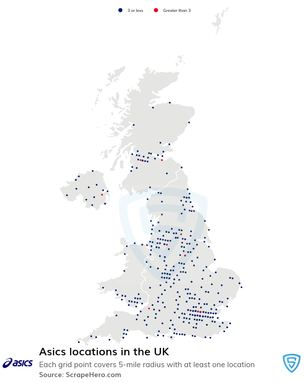 Number of Asics locations in the UK in 2024 ScrapeHero