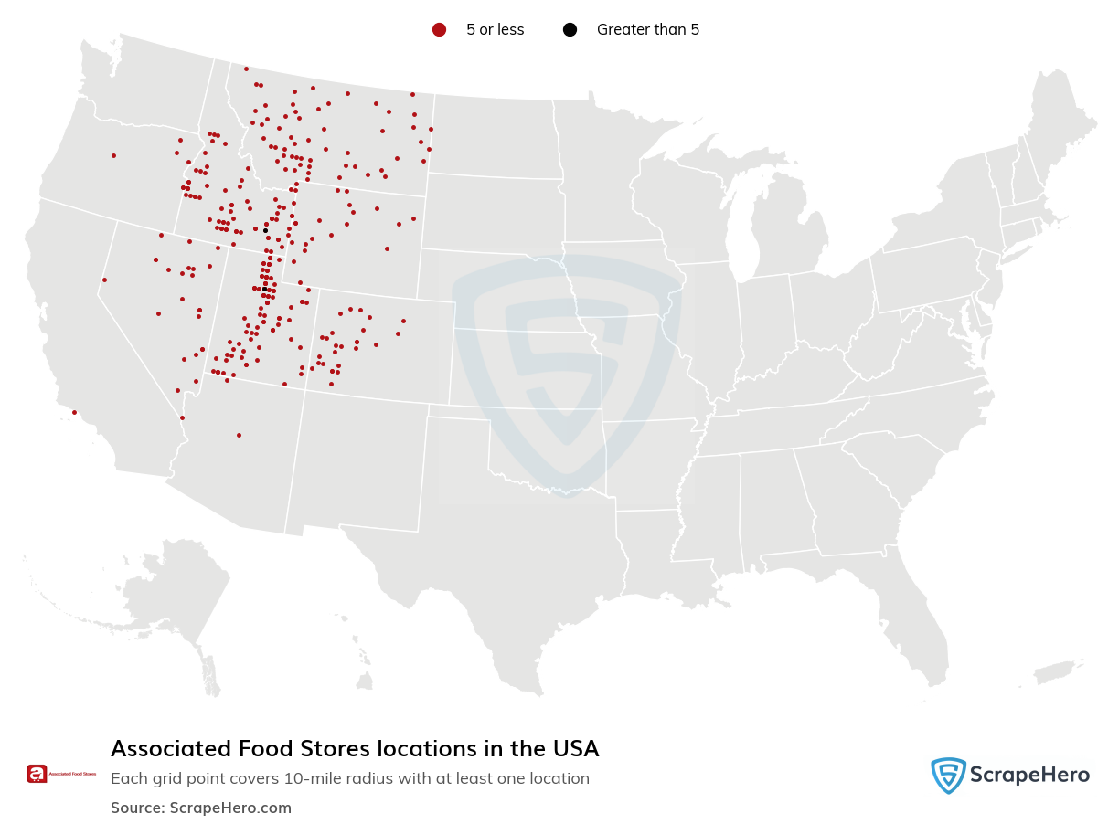 Map of Associated Food Stores locations in the United States