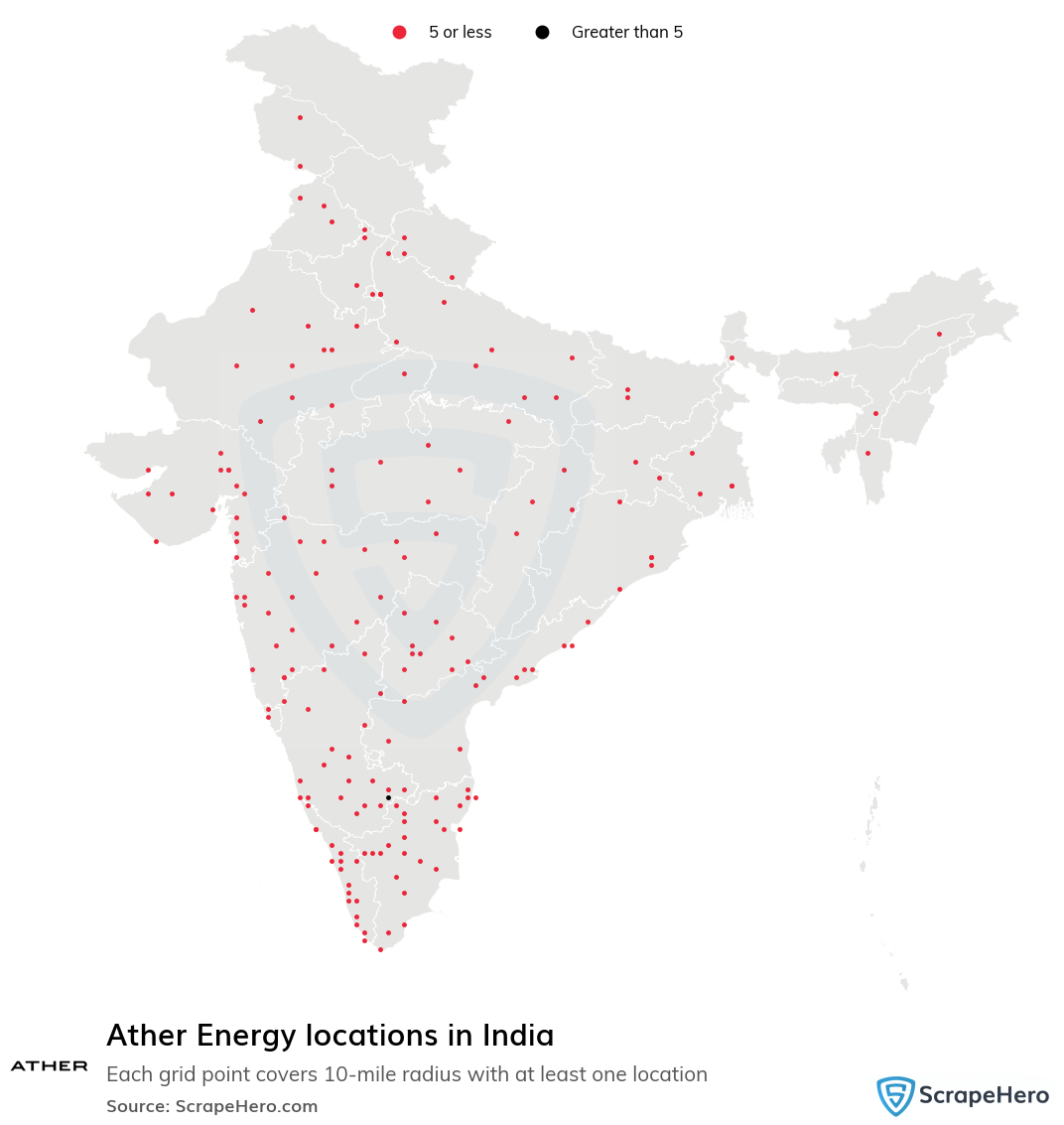 Map of Ather Energy locations in India