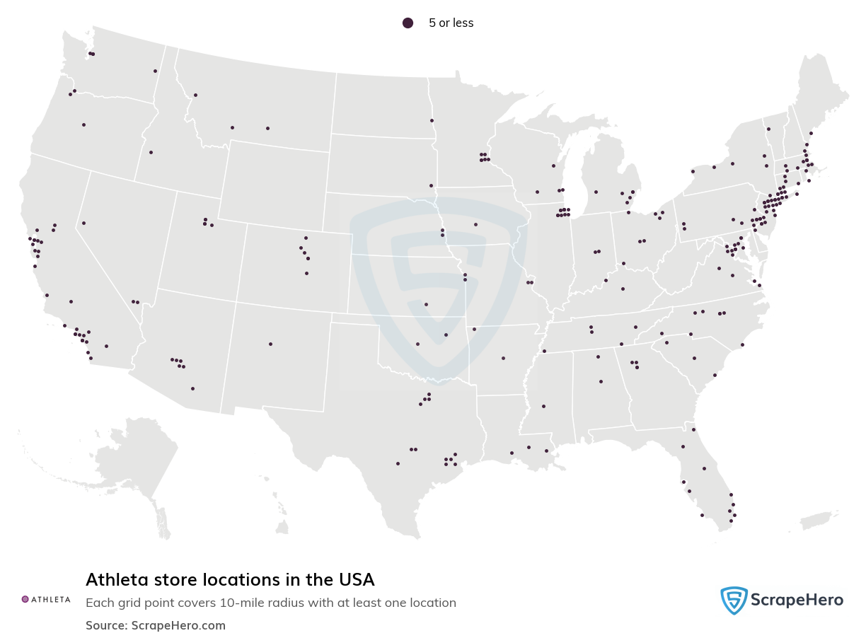 Map of Athleta stores in the United States