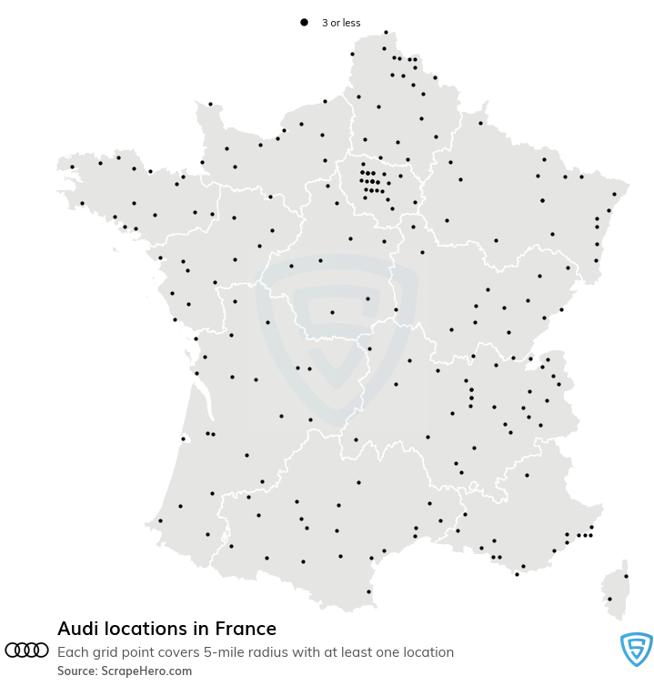 Map of Audi dealerships in France