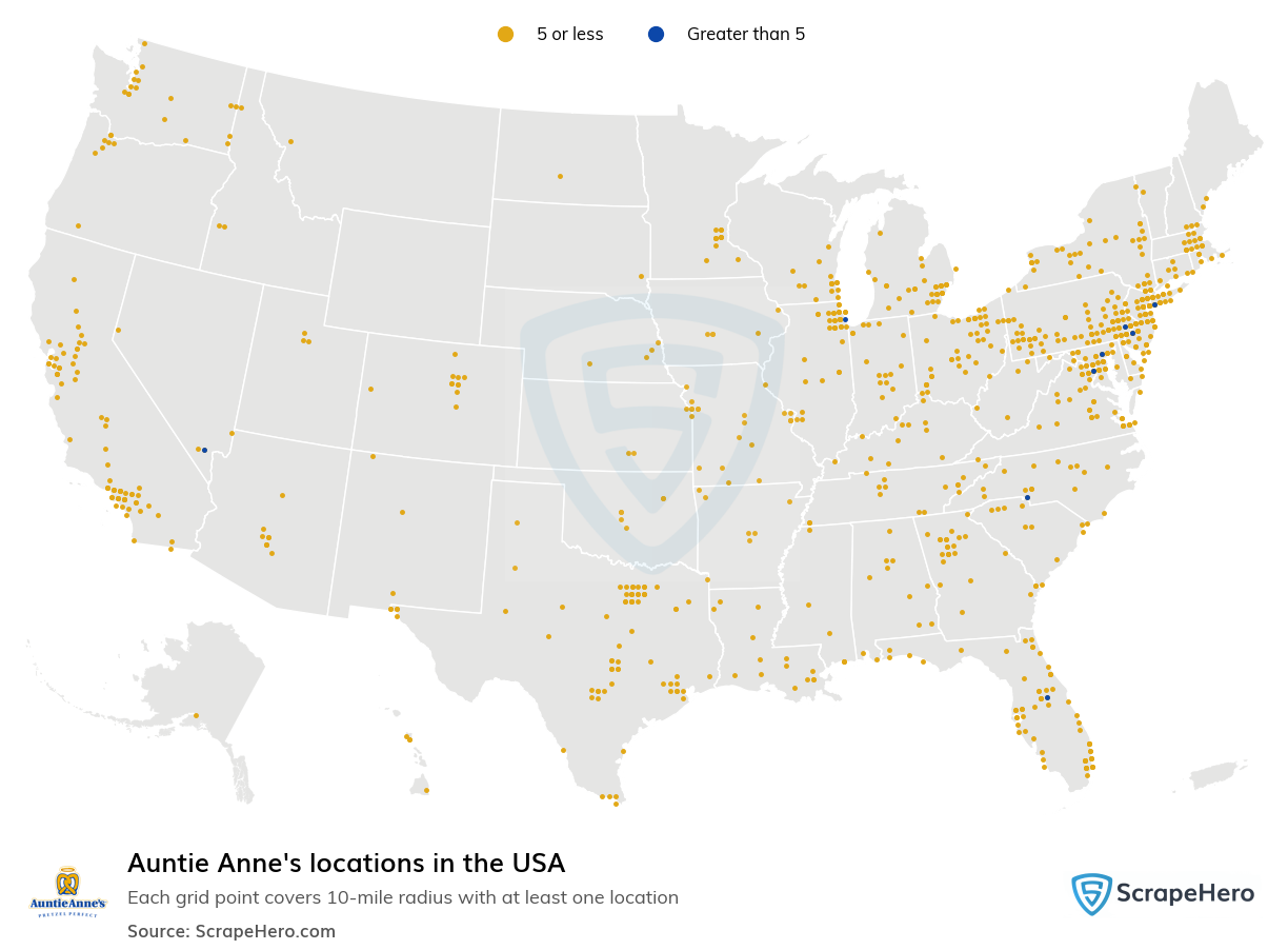 Map of  locations in the United States in 2025