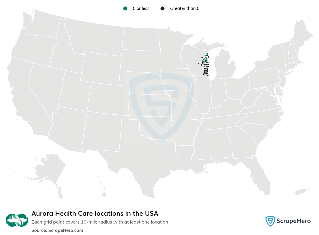 Map of Aurora Health Care locations in the United States