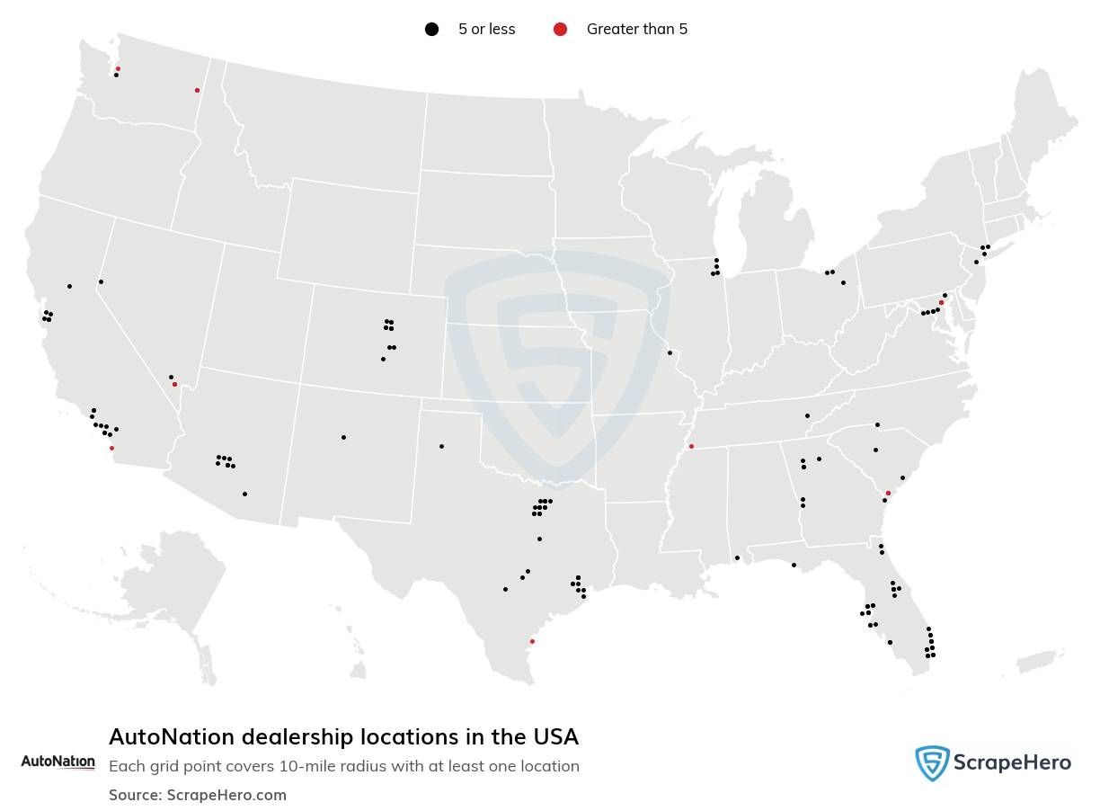 Map of AutoNation dealerships in the United States