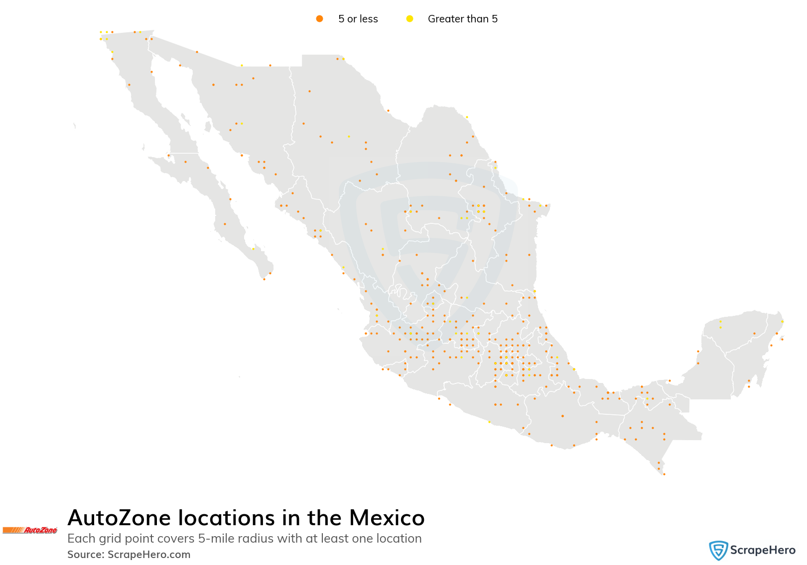 Map of AutoZone stores in Mexico