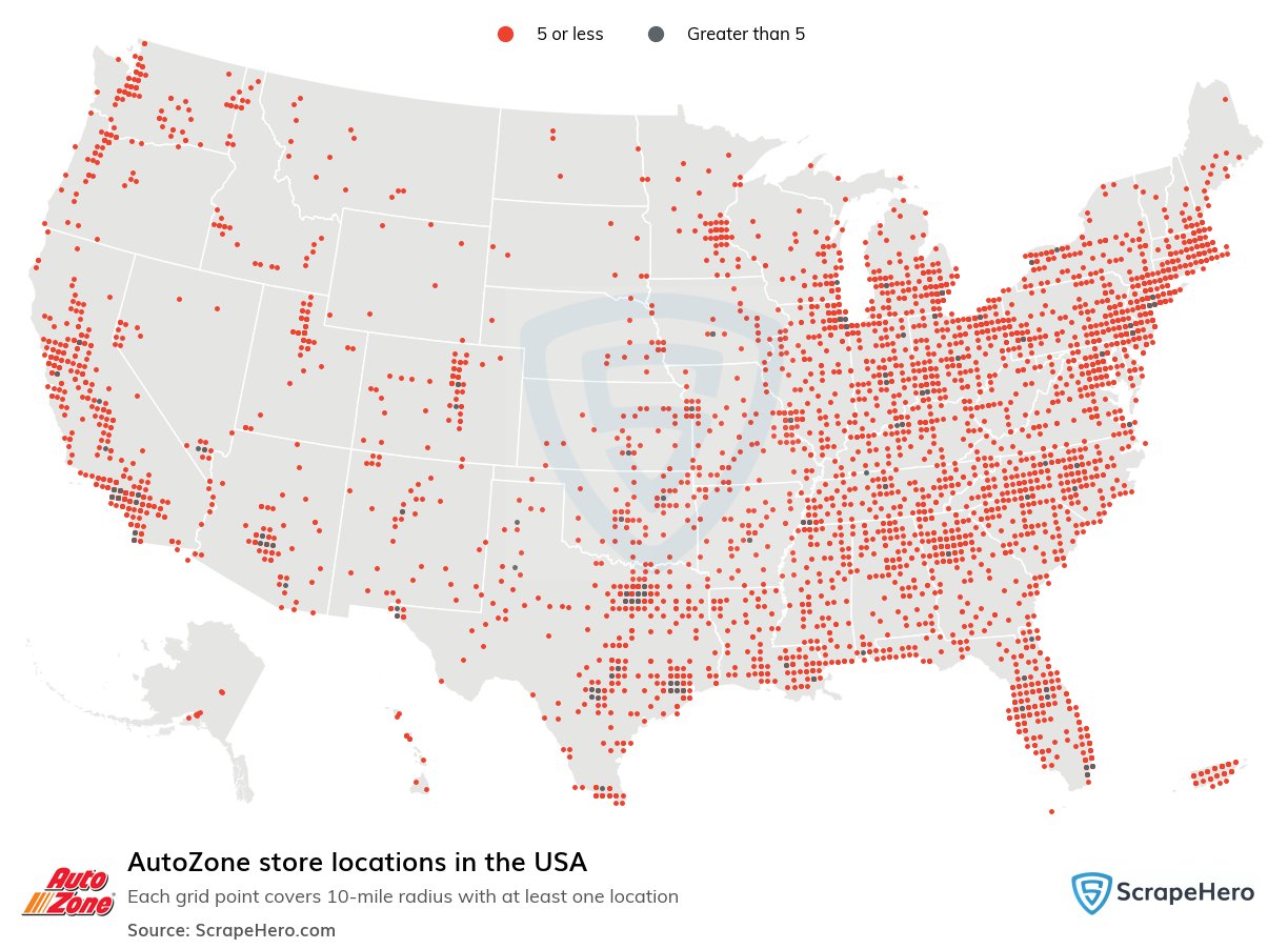 Map of AutoZone stores in the United States