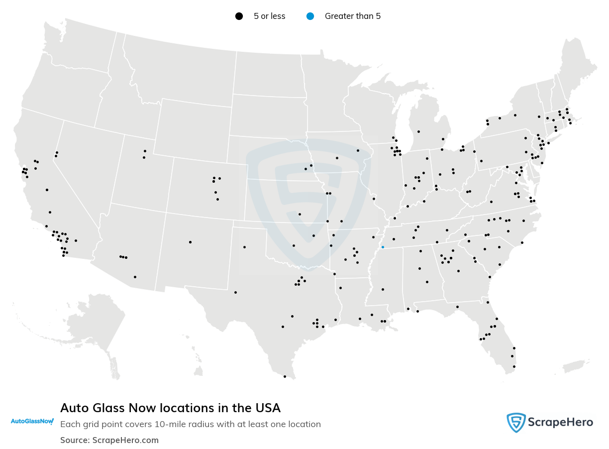 Map of Auto Glass Now locations in the United States