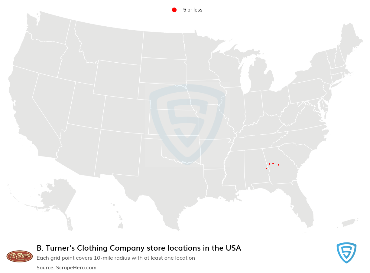 B. Turner's Clothing Company store locations