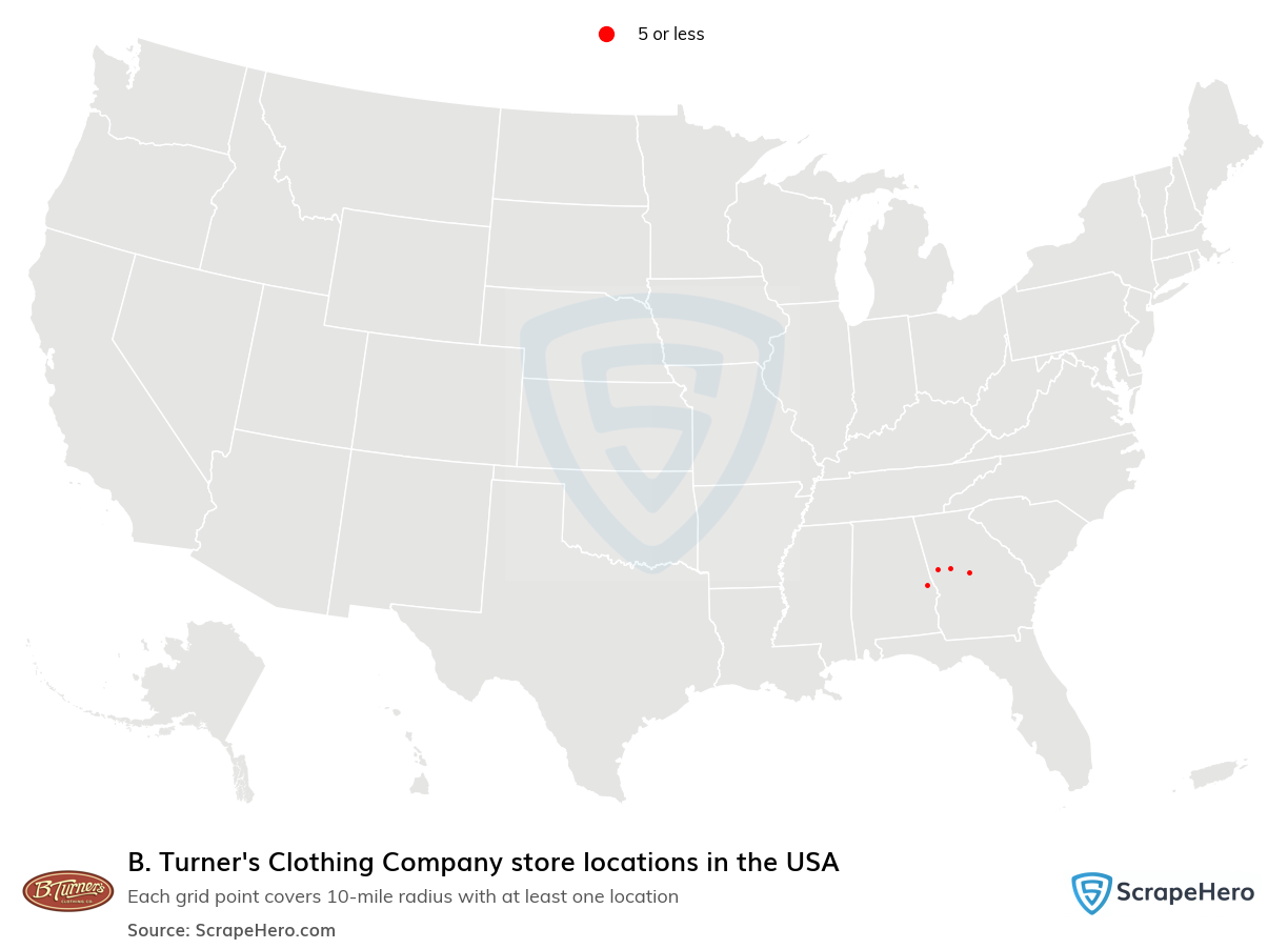 B. Turner's Clothing Company store locations