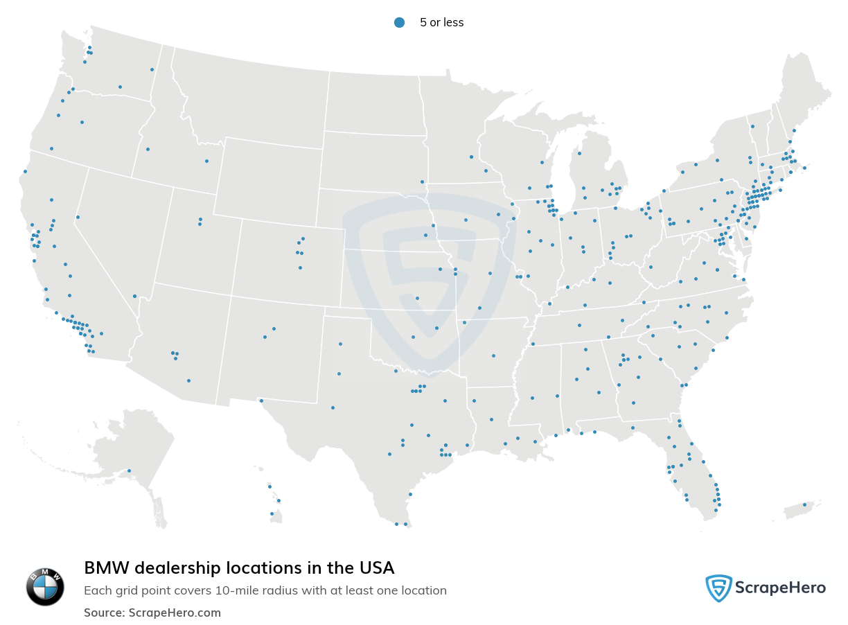 Map of BMW dealerships in the United States