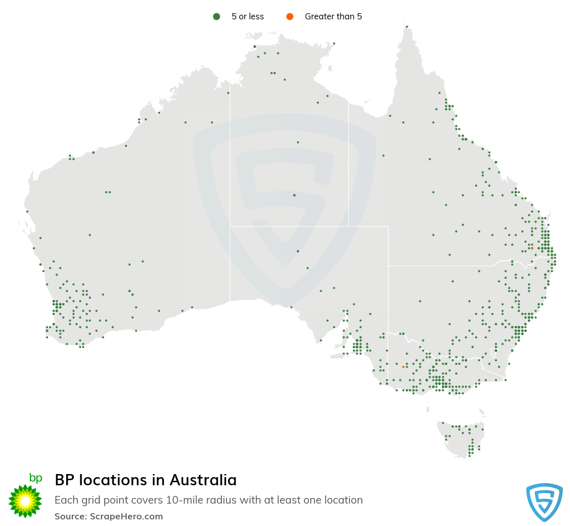 Map of BP gas stations in Australia