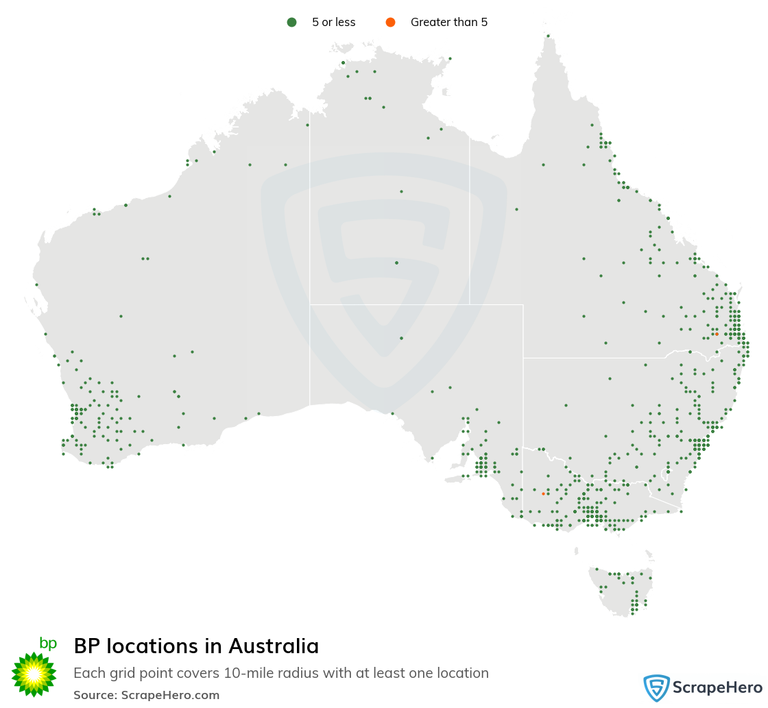 Map of BP gas stations in Australia