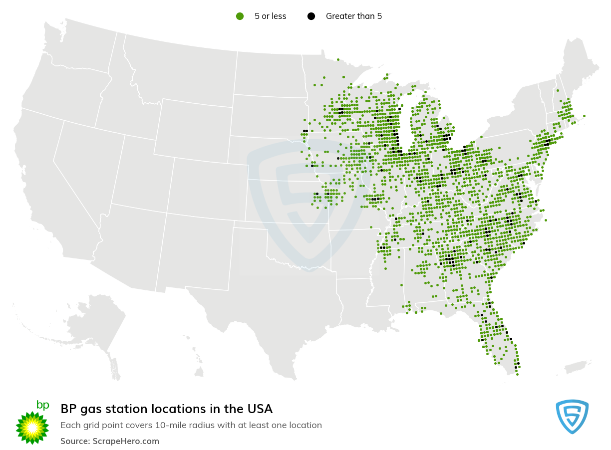 Map of BP gas stations in the United States