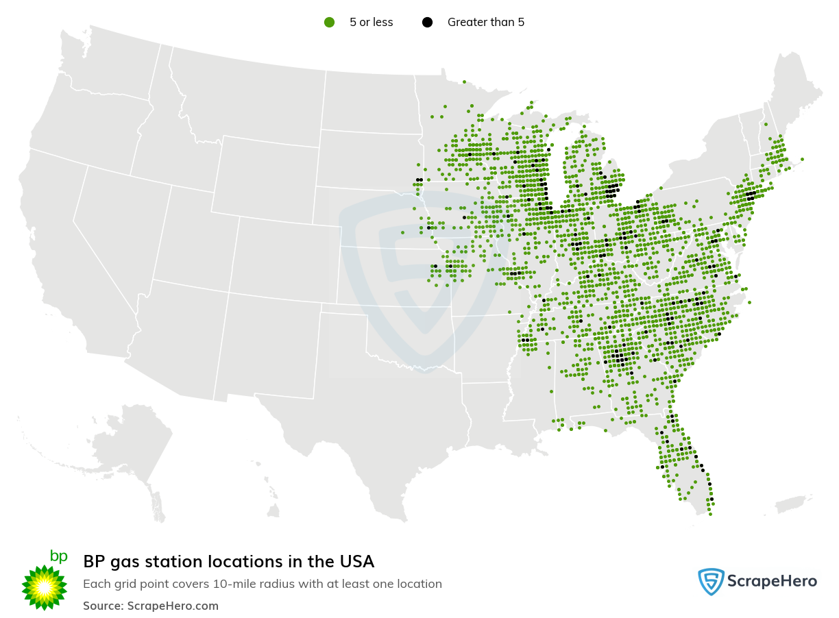 Map of BP gas stations in the United States