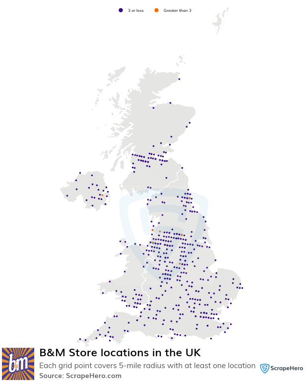 Map of B&M Store locations in the United Kingdom