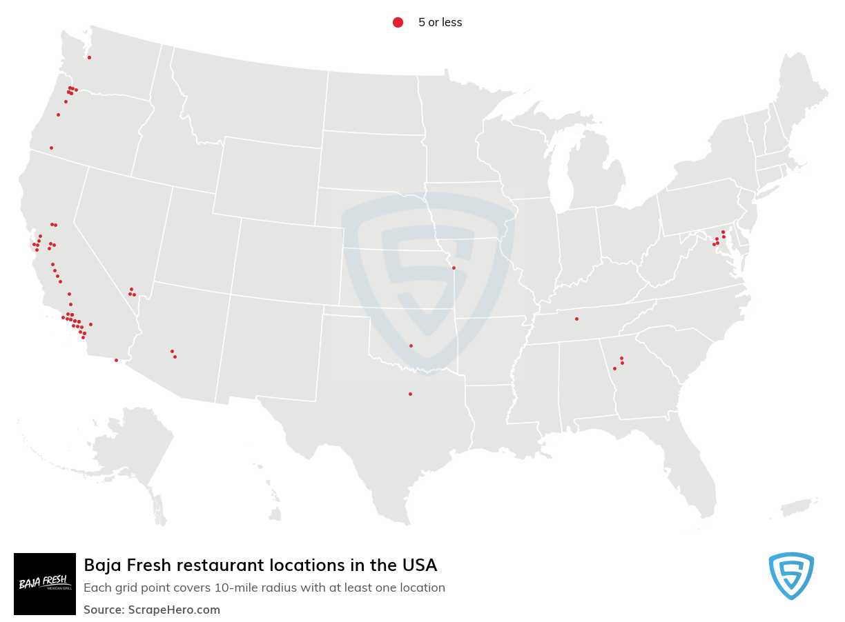 Map of Baja Fresh restaurants in the United States