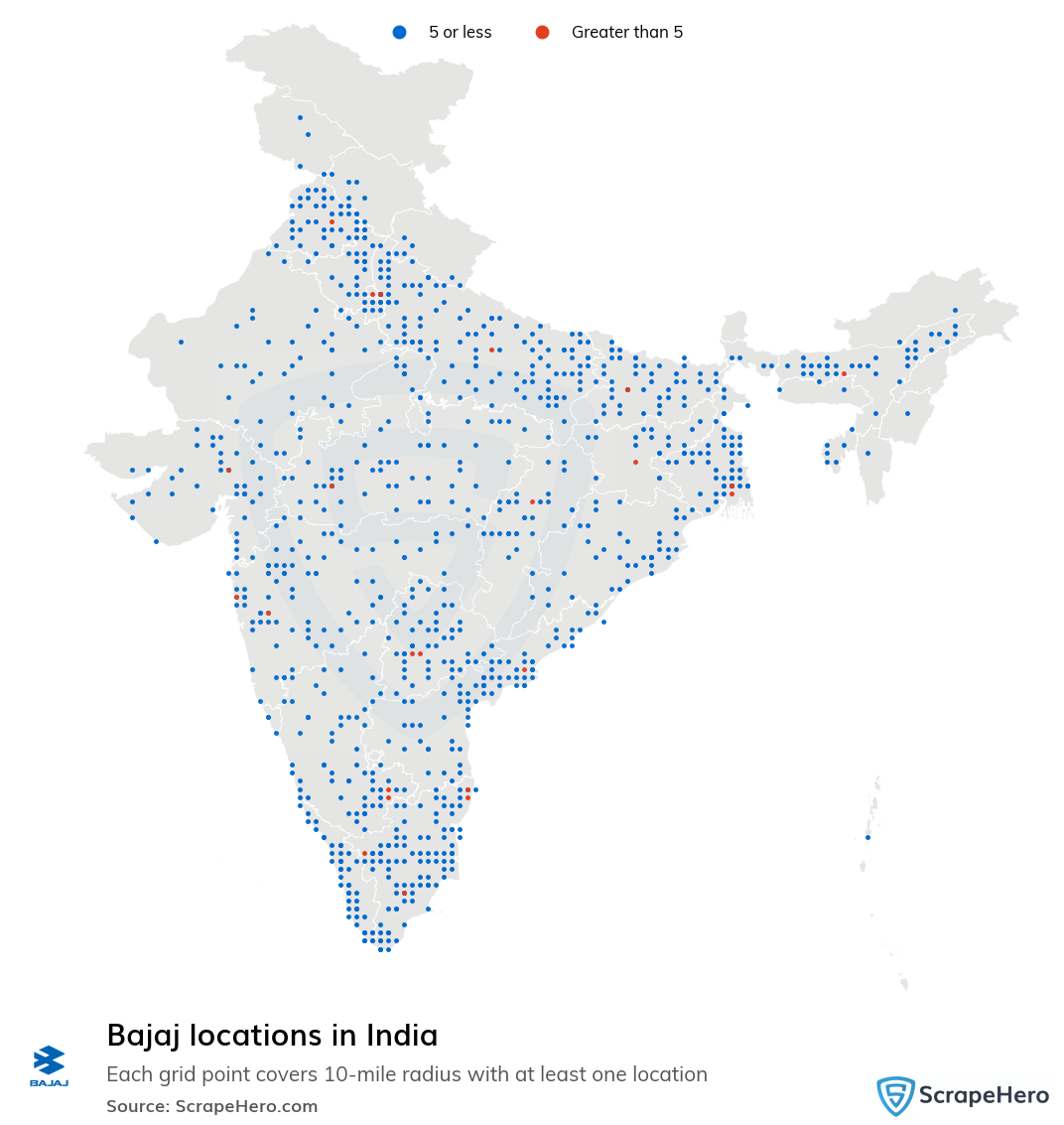 Map of Bajaj dealers in India