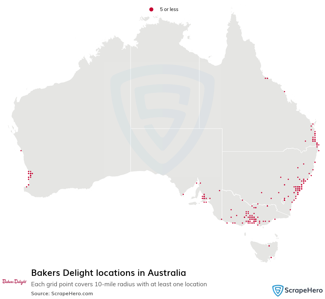 Map of Bakers Delight stores in Australia