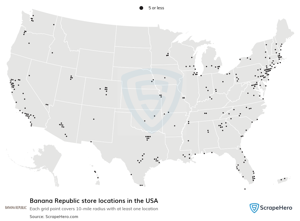 Map of Banana Republic stores in the United States