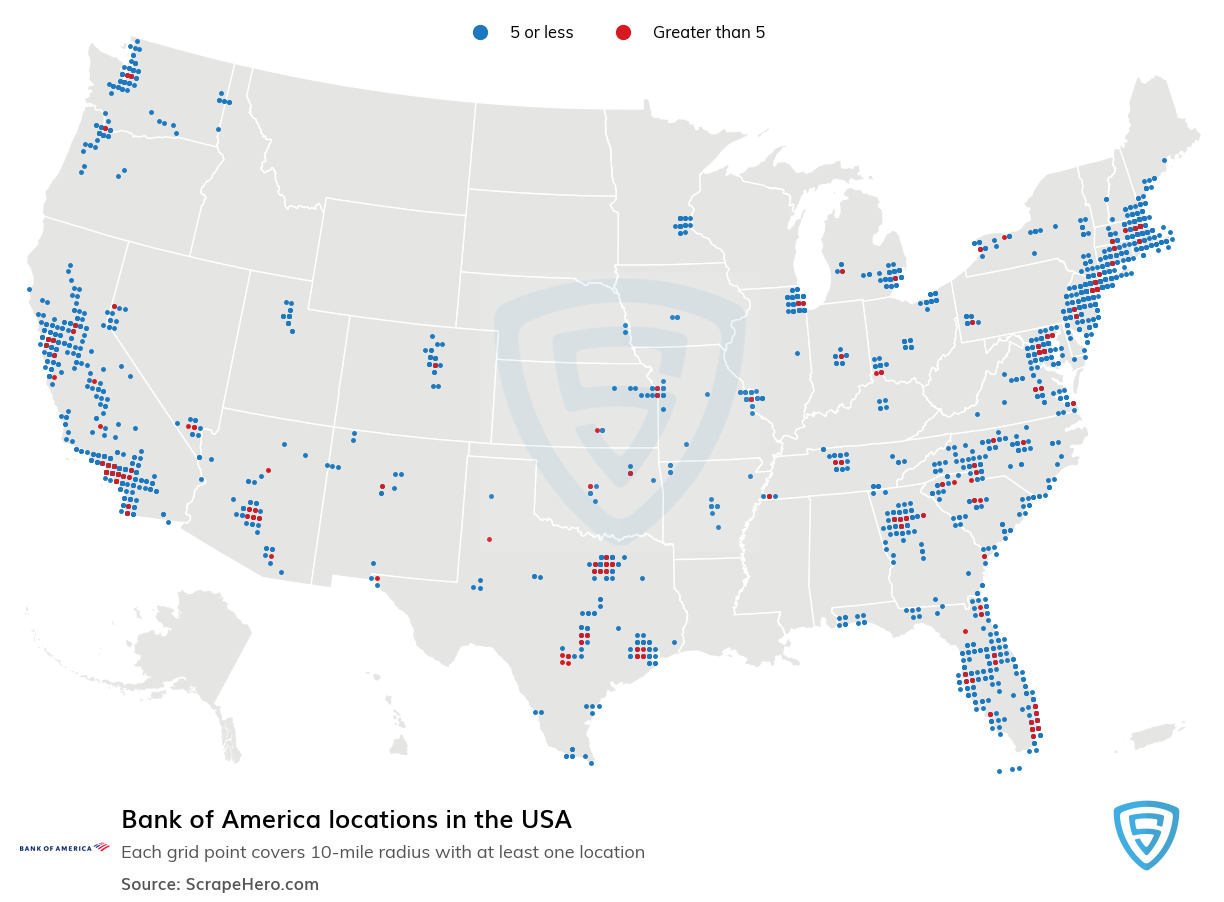Number of Bank of America locations in the USA in 2023 | ScrapeHero