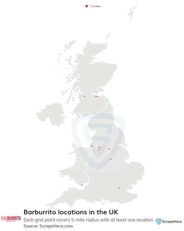Map of Barburrito restaurants in the United Kingdom
