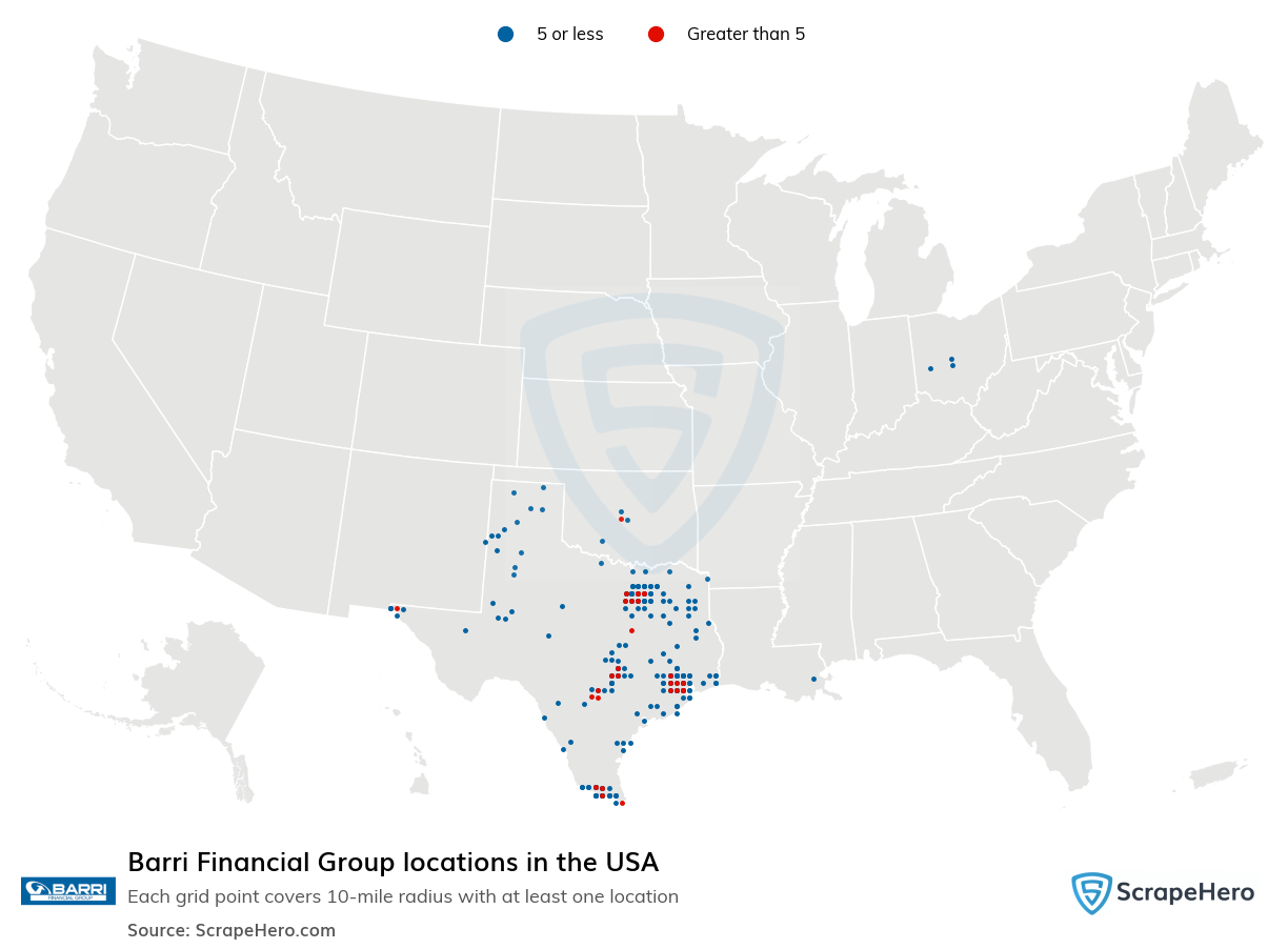 Map of Barri Financial Group locations in the United States