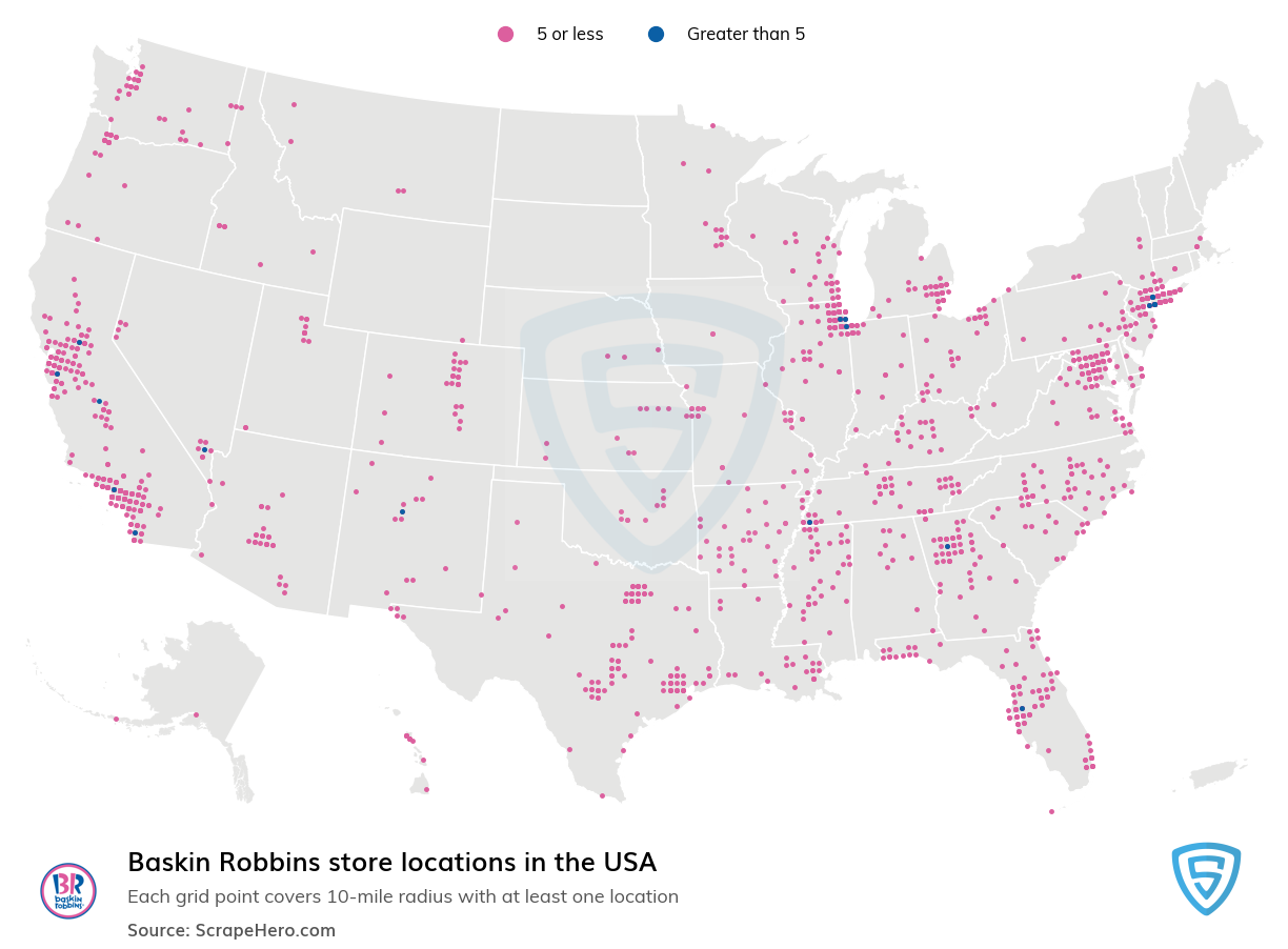 Map of Baskin Robbins stores in the United States