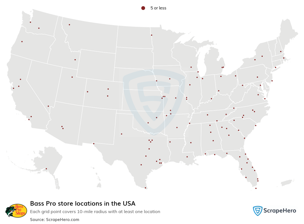 Map of Bass Pro stores in the United States