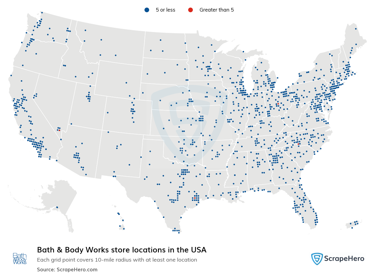 Map of Bath And Body Works stores in the United States