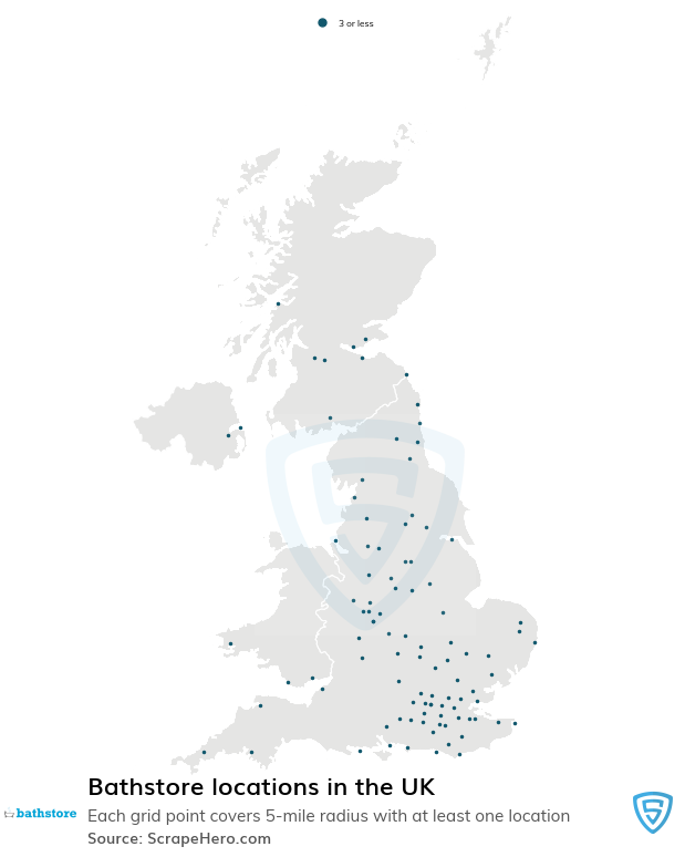 Map of Bathstore stores in the United Kingdom