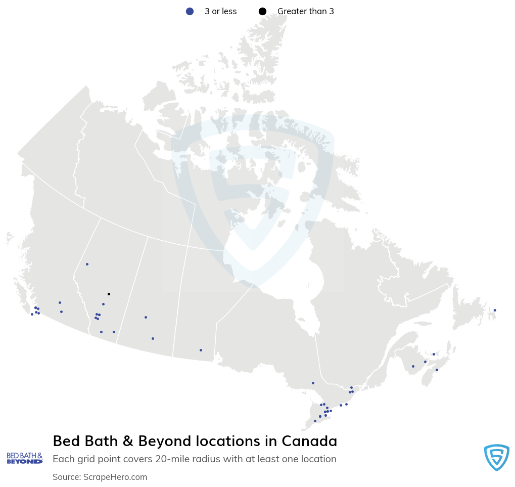 Map of Bed Bath & Beyond stores in Canada