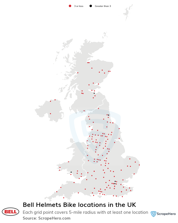 Map of Bell Helmets Bike dealers in the United Kingdom