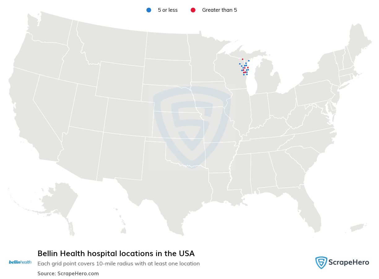 Map of Bellin Health hospitals in the United States