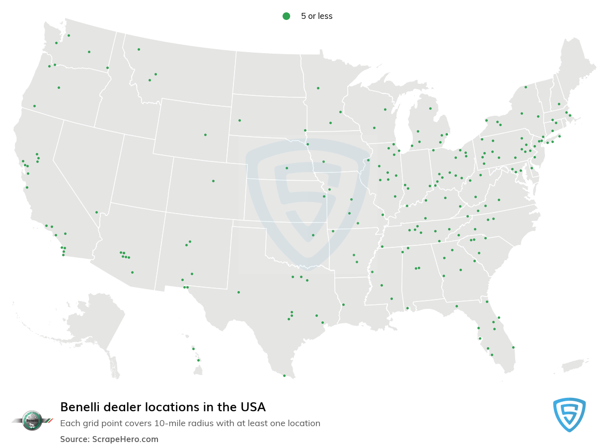 Map of Benelli dealers in the United States