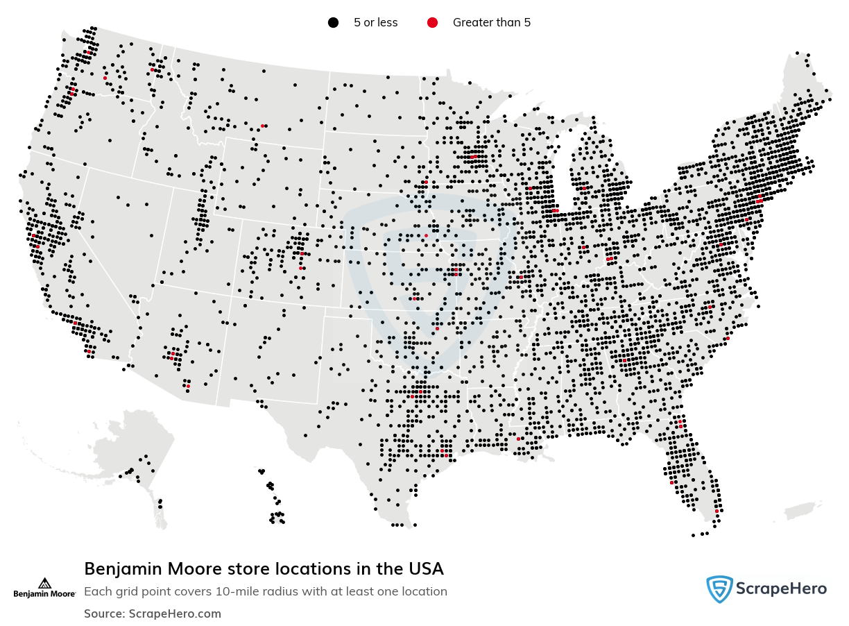 Map of Benjamin Moore stores in the United States