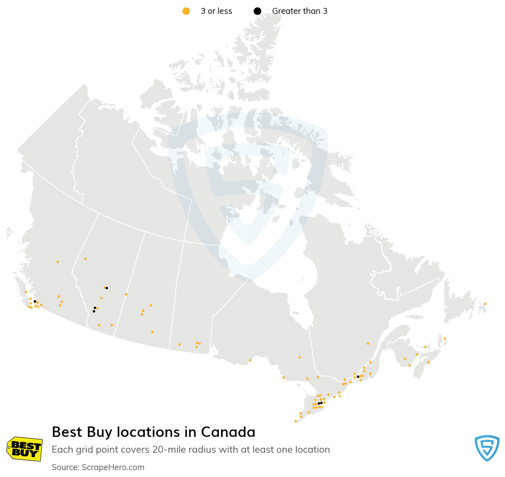 Map of Best Buy stores in Canada