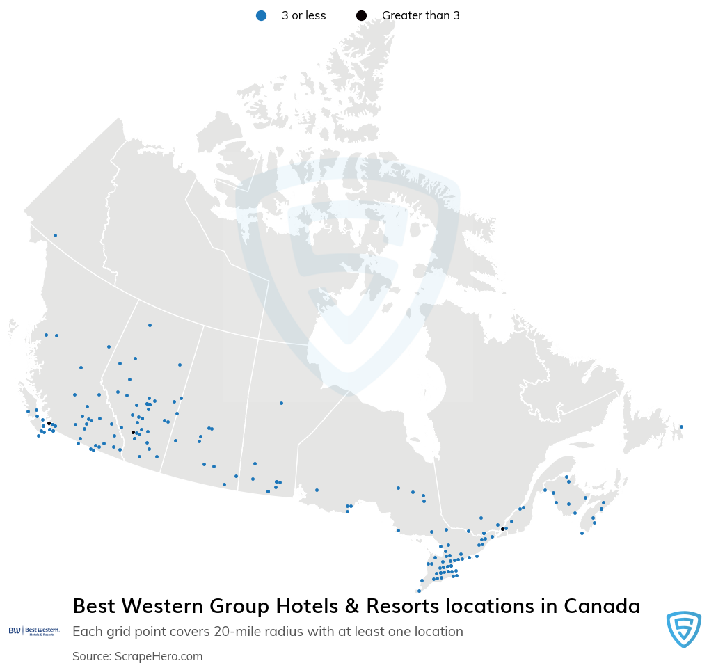 Map of Best Western Group Hotels & Resorts locations in Canada