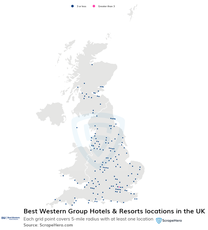 Map of Best Western Group Hotels & Resorts locations in the United Kingdom