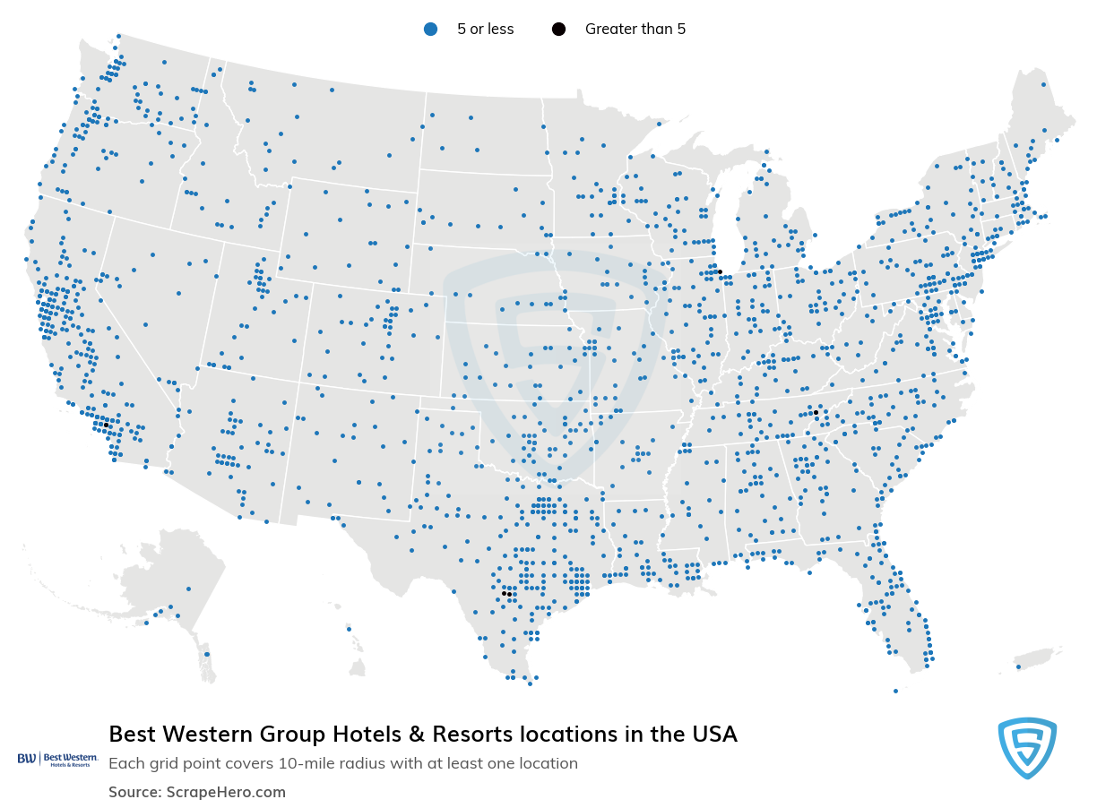 Map of Best Western Group Hotels & Resorts locations in the United States in 2022