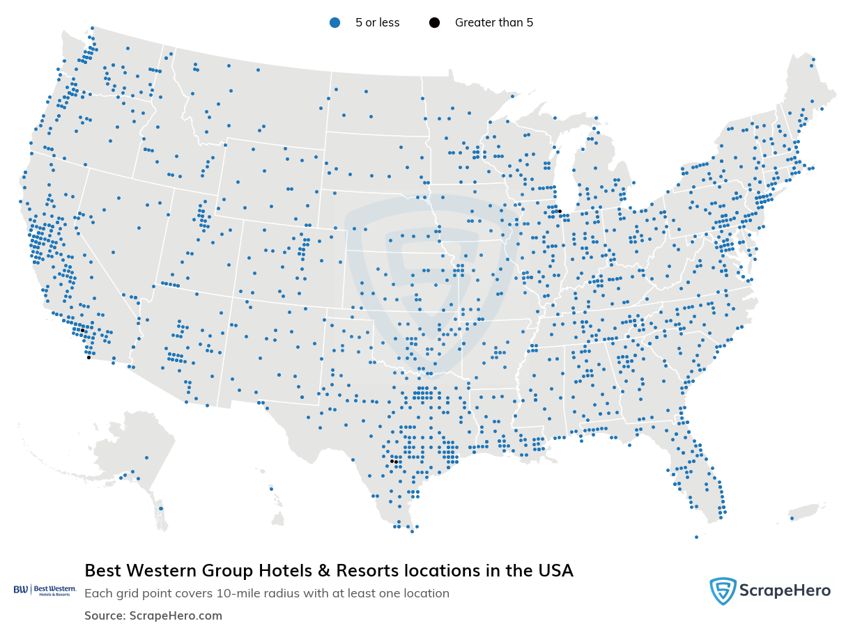 Map of  locations in the United States in 2024